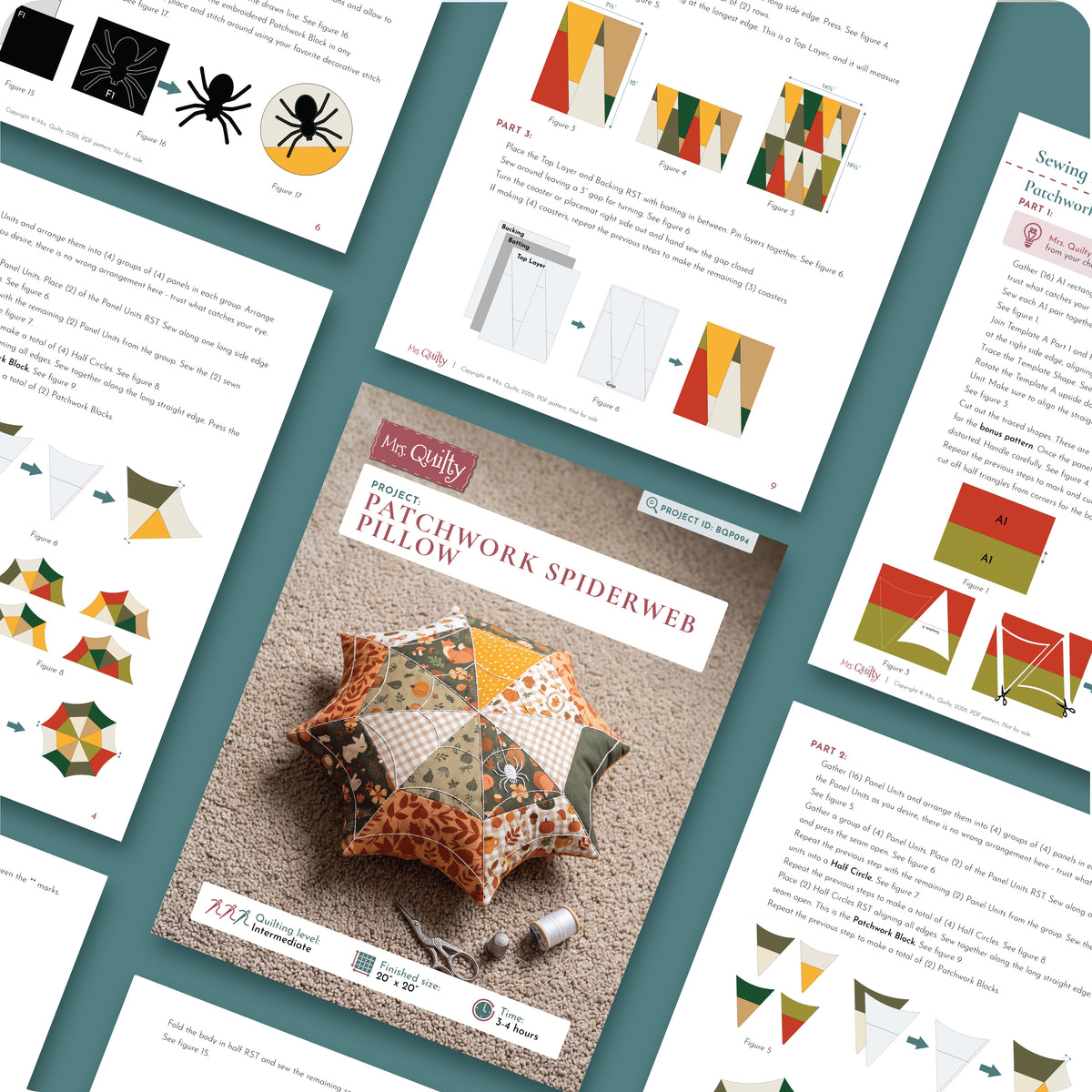 Patchwork Spiderweb Pillow Digital PDF Pattern