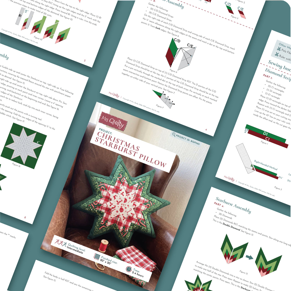Christmas Starburst Pillow Digital PDF Pattern