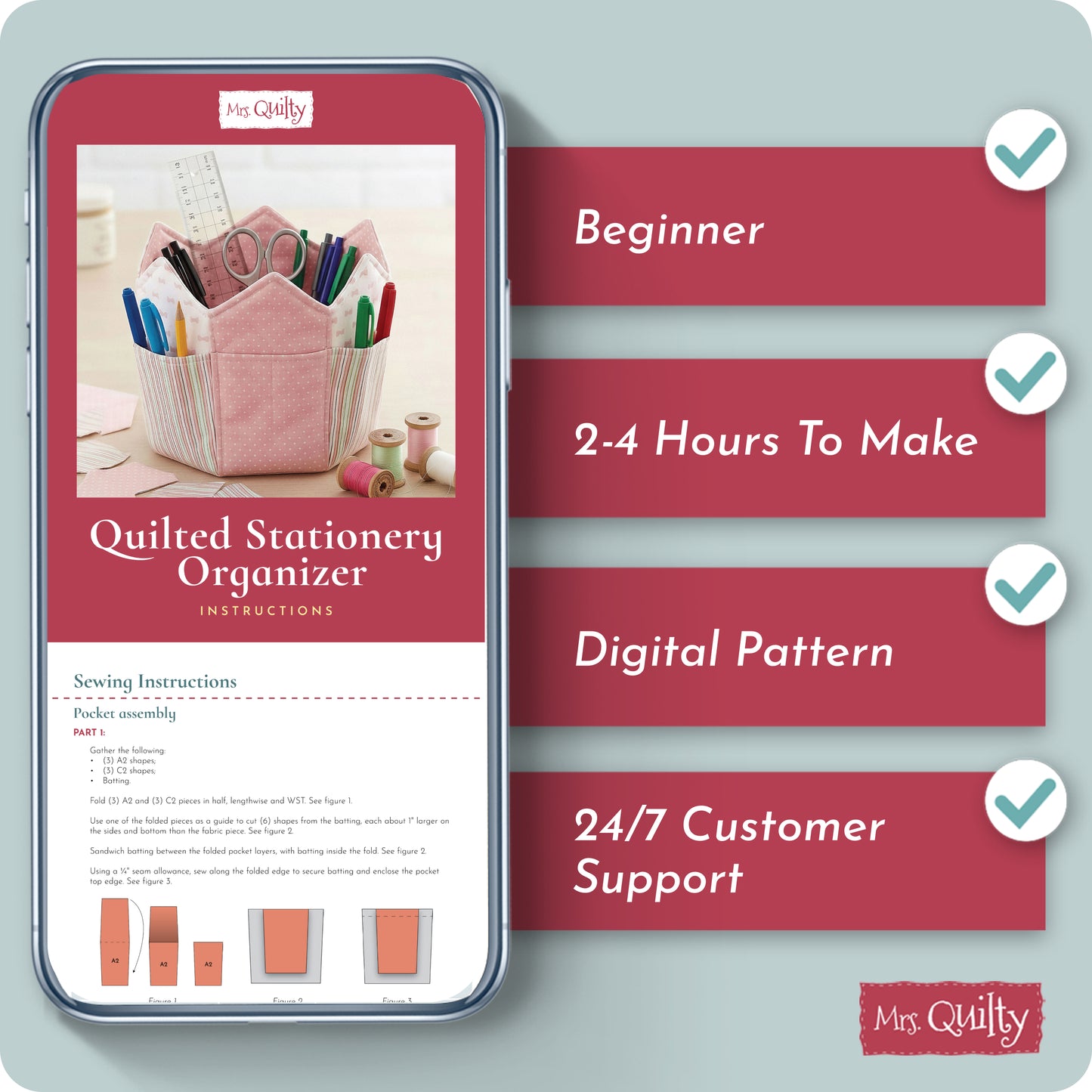 Quilted Stationery Organizer Digital PDF Pattern