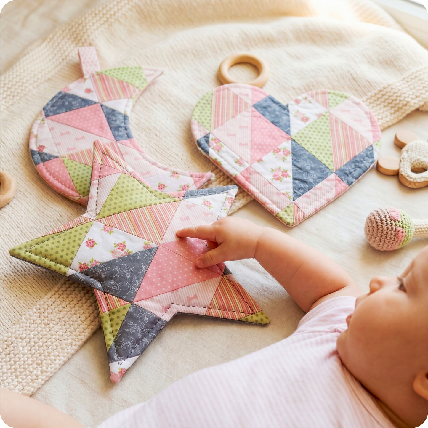 Patchwork Heart, Moon & Star Baby Crinkle Toys Digital PDF Pattern