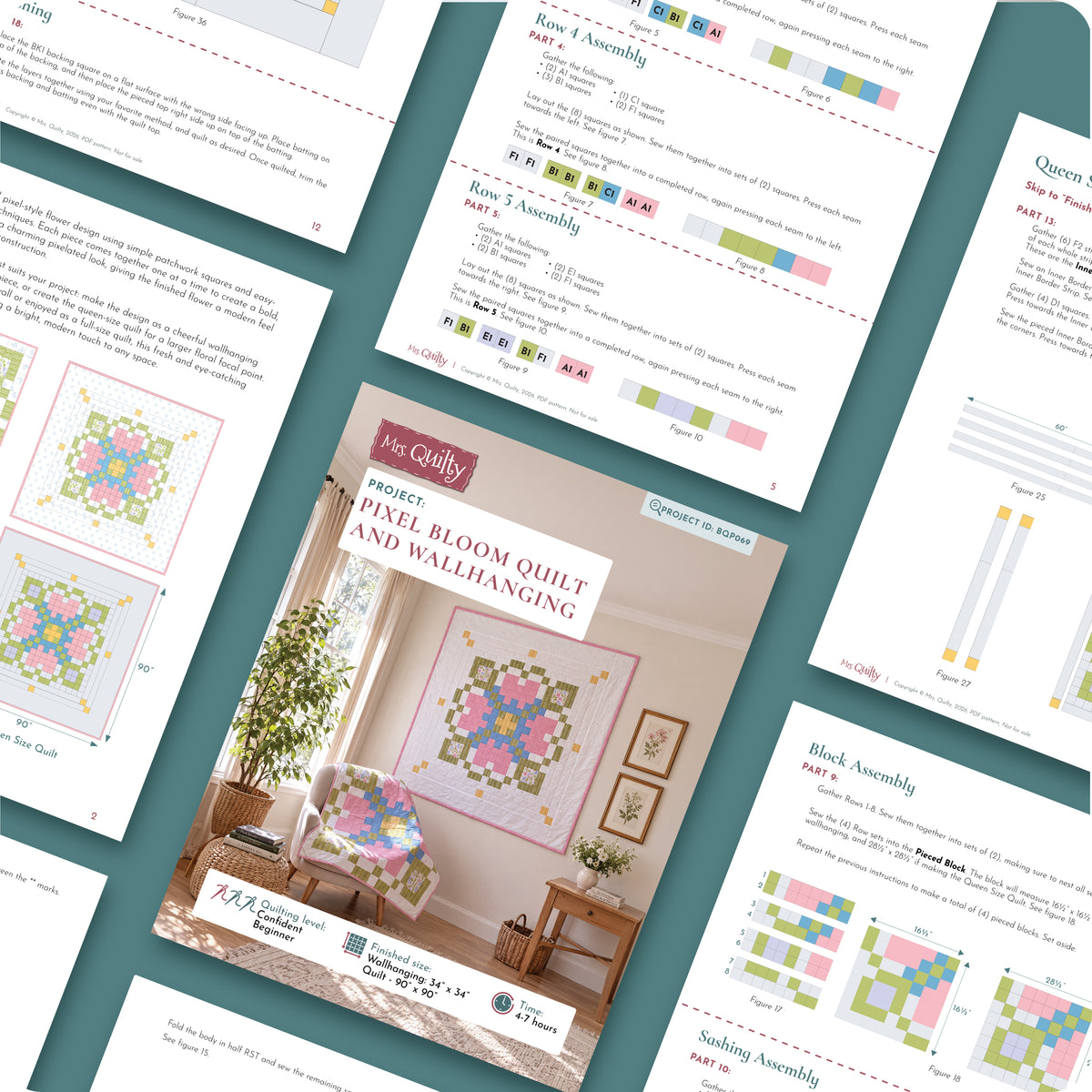 Pixel Bloom Quilt Digital PDF Pattern