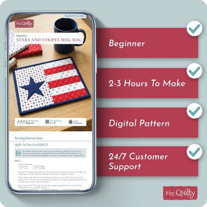 Stars and Stripes Mug Rug Digital PDF Pattern