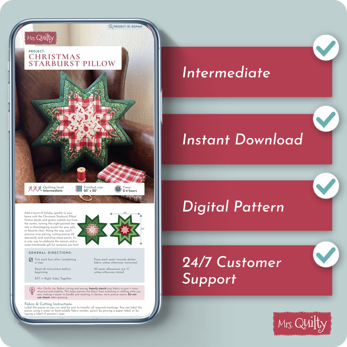 Christmas Starburst Pillow Digital PDF Pattern