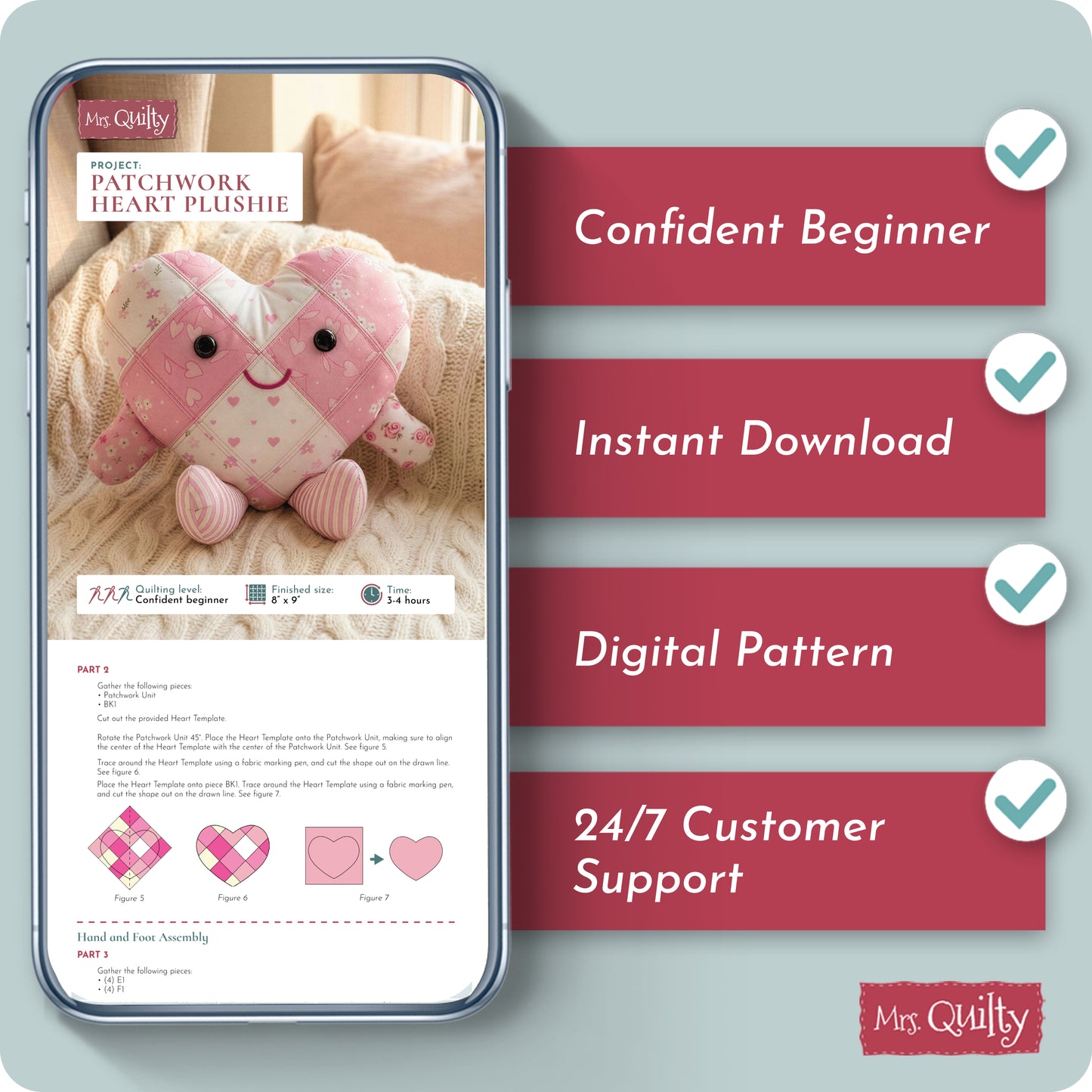 Patchwork Heart Plushie / Pillow Digital PDF Pattern