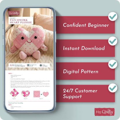 Patchwork Heart Plushie / Pillow Digital PDF Pattern