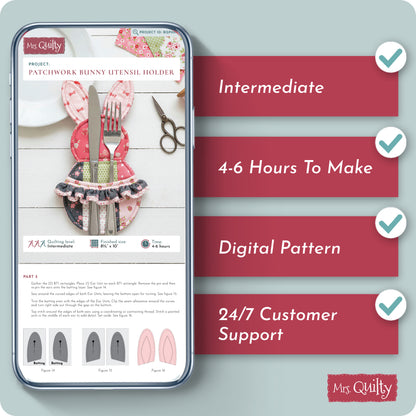 Patchwork Bunny Utensil Holder Digital PDF Pattern