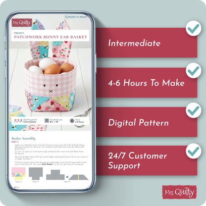 Patchwork Bunny Ear Basket Digital PDF Pattern
