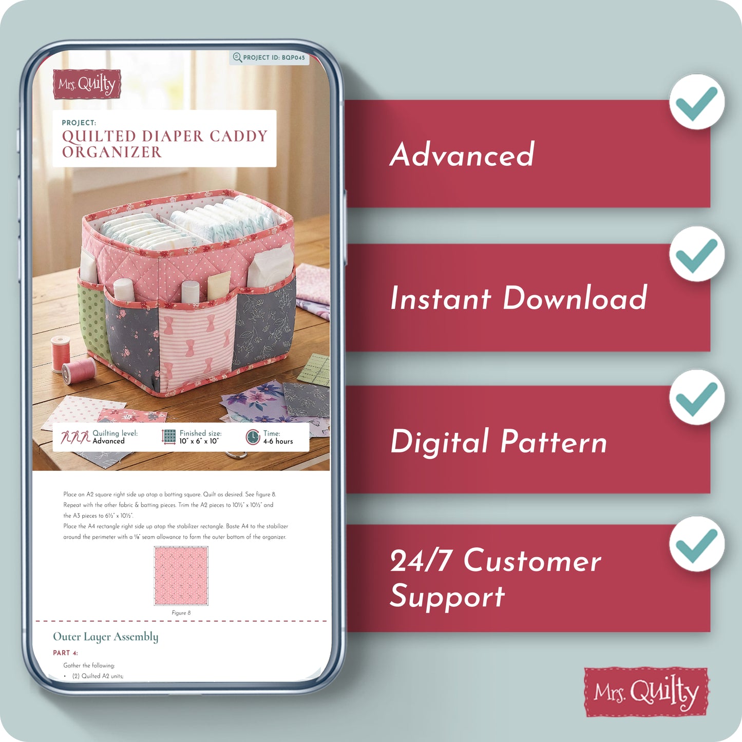 Quilted Diaper Caddy Organizer Digital PDF Pattern