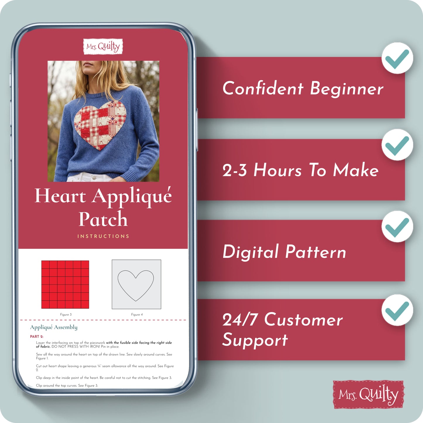 Heart Applique Patch Digital PDF Pattern